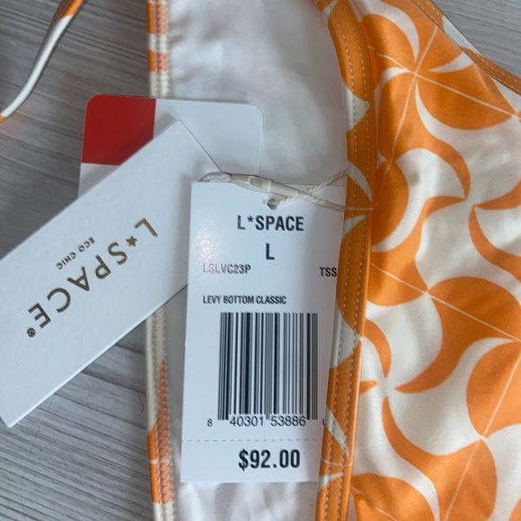 NWT L*Space Levy Classic Bikini Bottom Orange and White Patterned Womens Size L - Picture 3 of 11